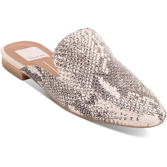 Dolce Vita Halee Slip On Mules in Stone Snake Print Leather Size 6.5 Flats Slide - Picture 2 of 11